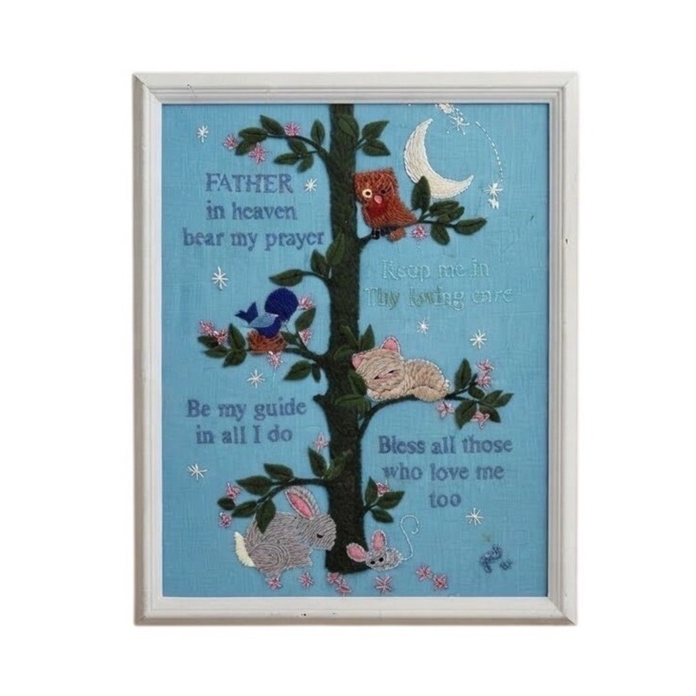 Embroidered Children's Prayer‎ Wall Art Crewel Baby Nursery Kids Room Vintage